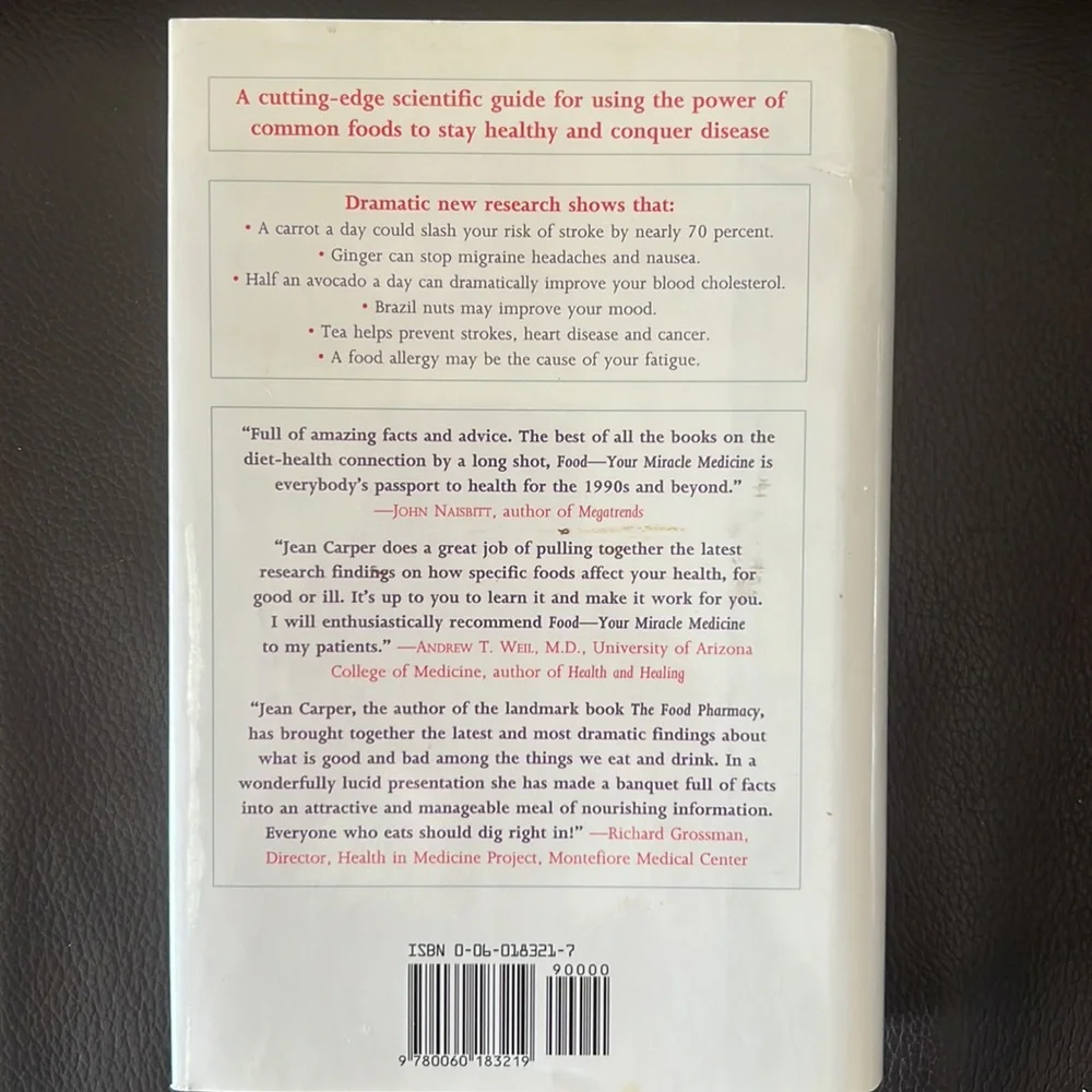 “Food Your Miracle Medicine” Hardcover by Jean Carper